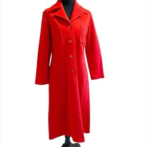 True Vintage 70s Long Red Coat Dress Size Small